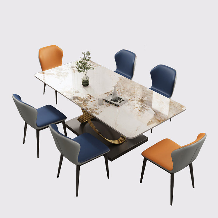 Glam Style Dinette Table Rectangle Stone Dining Room Table for Kitchen