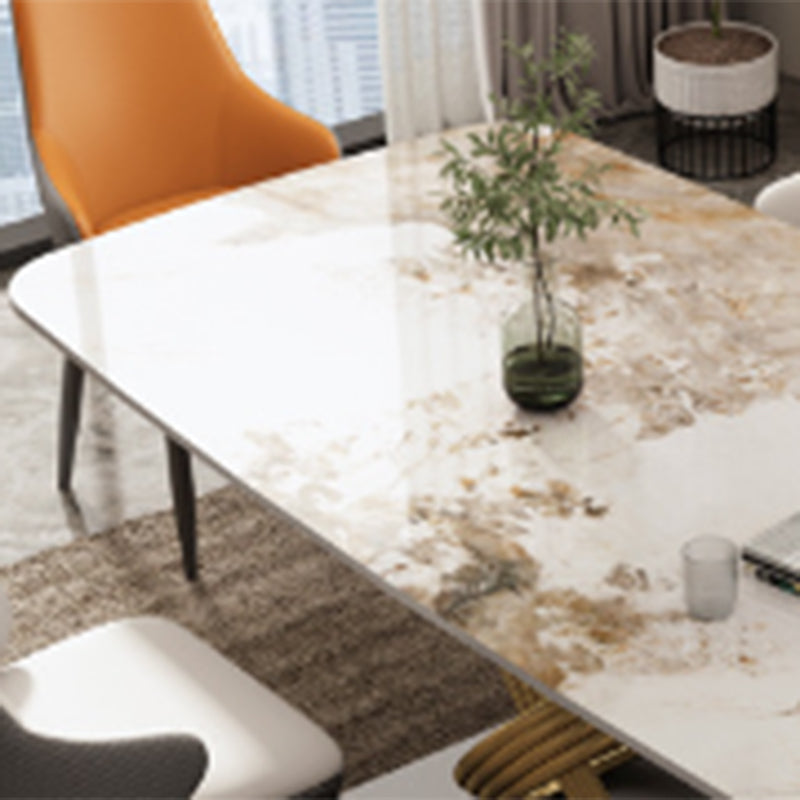 Glam Style Dinette Table Rectangle Stone Dining Room Table for Home