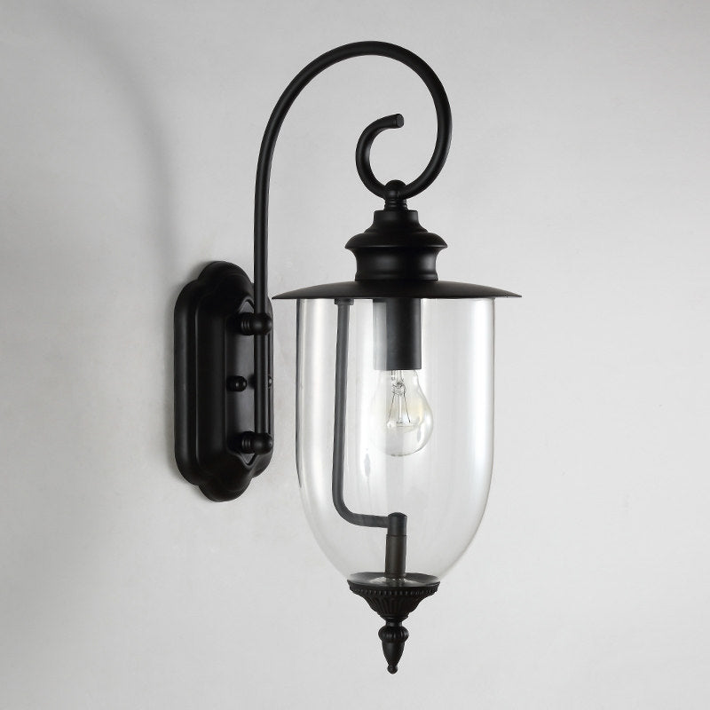 1 Light Urn Shade Sconce Light Industrial Black Clear Glass Wall Lamp for Bathroom