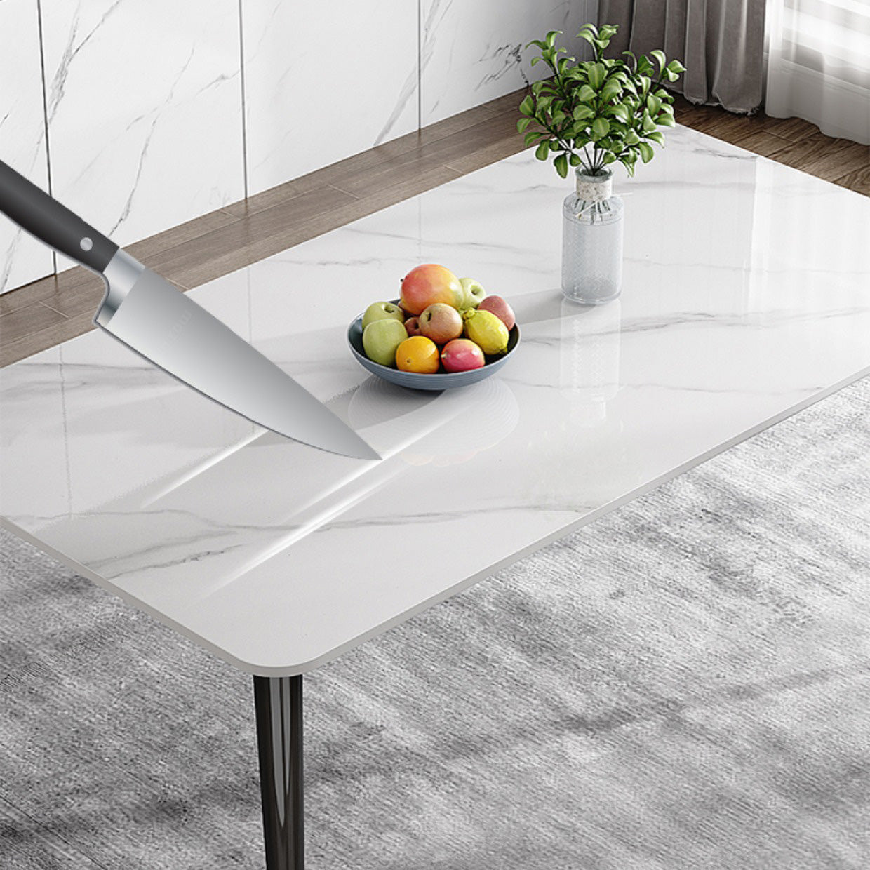 Glam Style Furniture Rectangle Stone Dining Room Table for Kitchen
