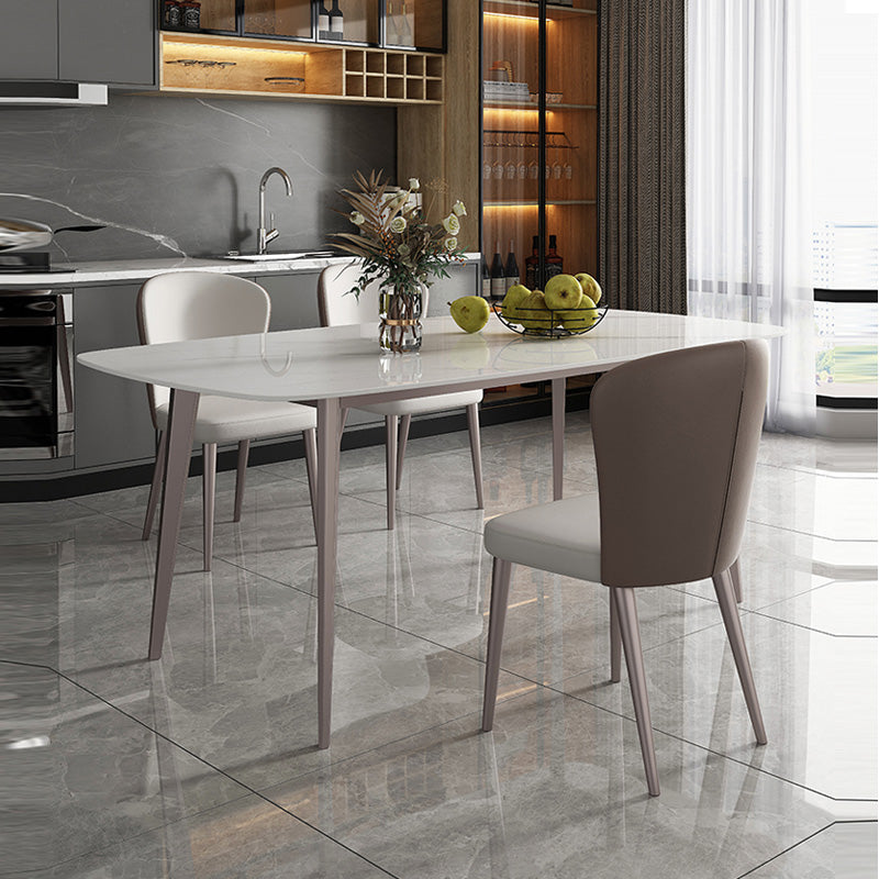 Glam Style Furniture Rectangle Stone Dining Room Table in White