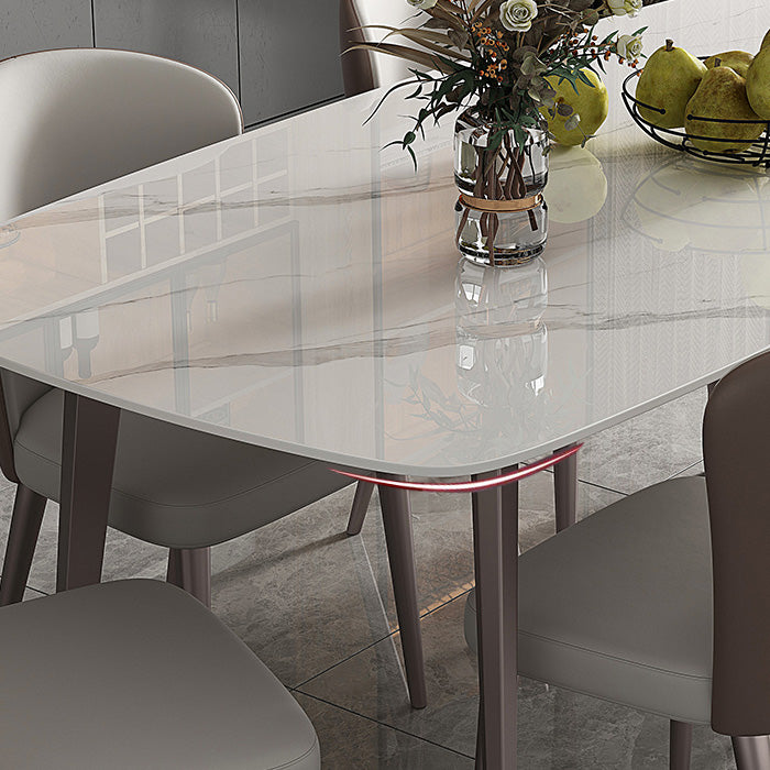 Glam Style Furniture Rectangle Stone Dining Room Table in White