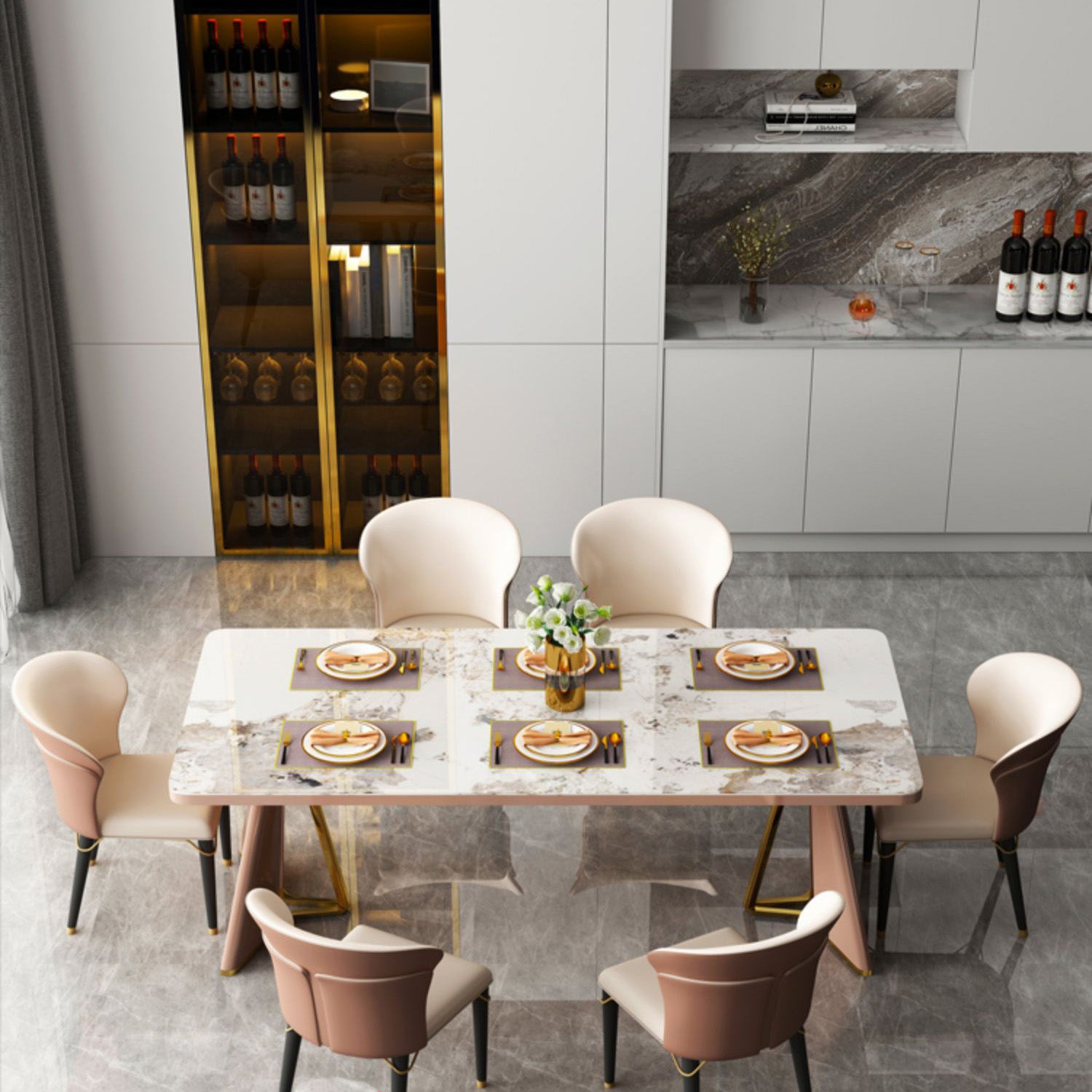 Glam Furniture Rectangle Stone Dining Room Table for Kitchen