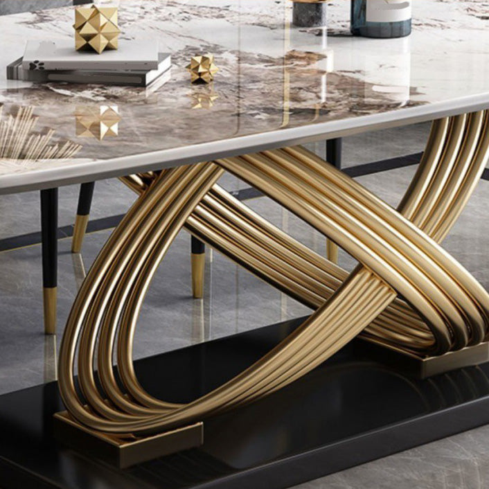 Glam Style Furniture Rectangle Stone Dining Room Table for Dining Room