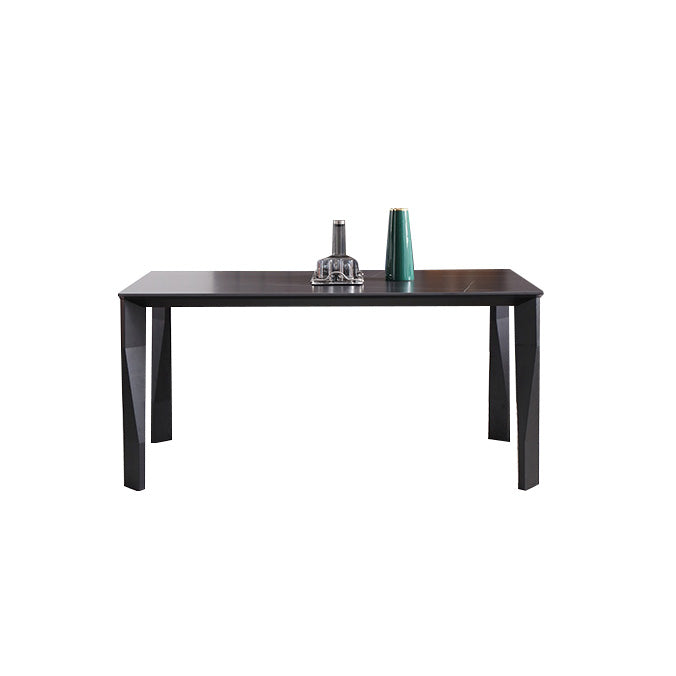 Industrial Dining Table Rectangle Stone Dinette Table in Black