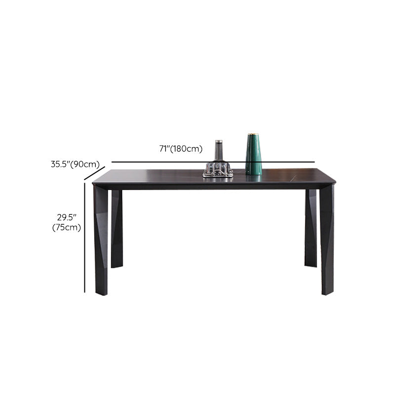 Industrial Dining Table Rectangle Stone Dinette Table in Black