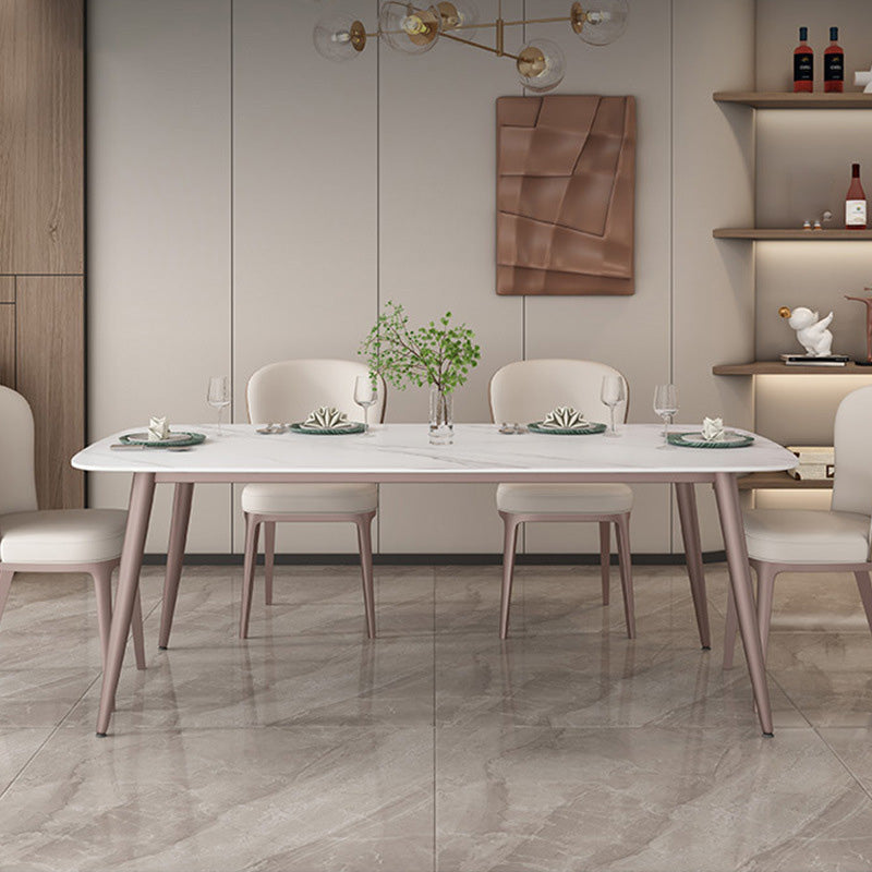 Glam Style Furniture Stone Rectangle Dining Room Table in White