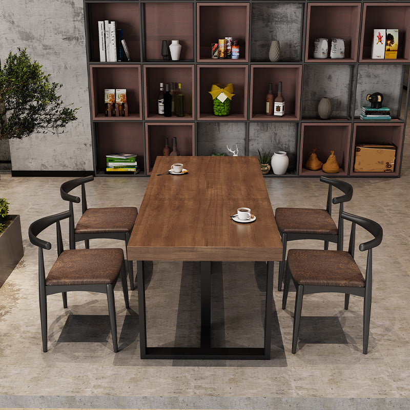 Industrial Dining Room Table Rectangle Solid Wood Dinette Table in Brown