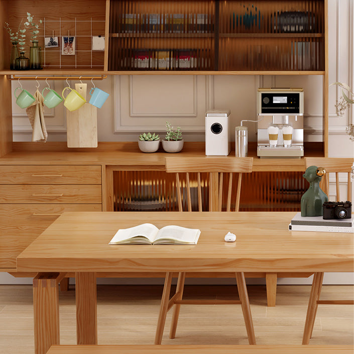 Industrial Dining Room Table Solid Wood Rectangle Dinette Table in Natural