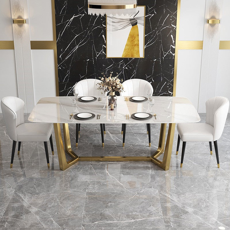 Glam Dinette Table Stone Rectangle Dining Room Table in White