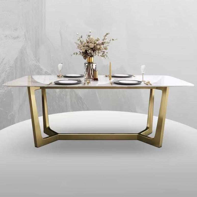 Glam Dinette Table Stone Rectangle Dining Room Table in White