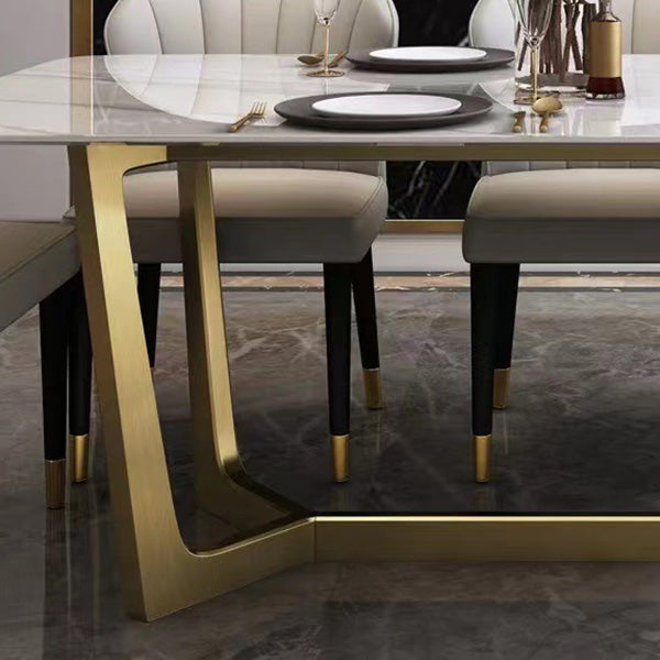 Glam Dinette Table Stone Rectangle Dining Room Table in White