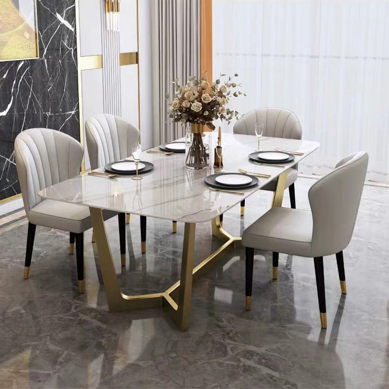 Glam Dinette Table Stone Rectangle Dining Room Table in White