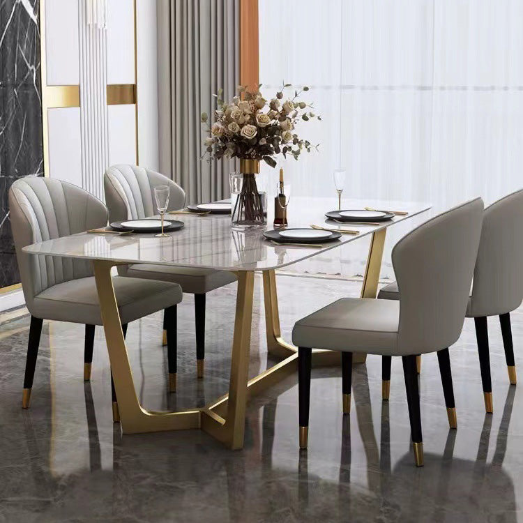 Glam Dinette Table Stone Rectangle Dining Room Table in White