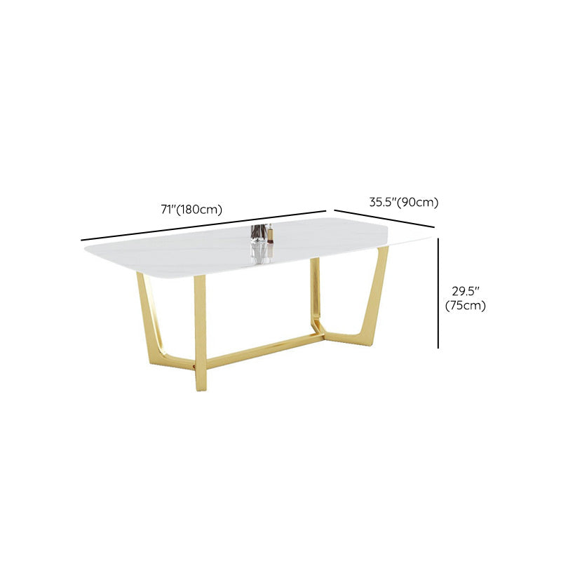 Glam Dinette Table Stone Rectangle Dining Room Table in White