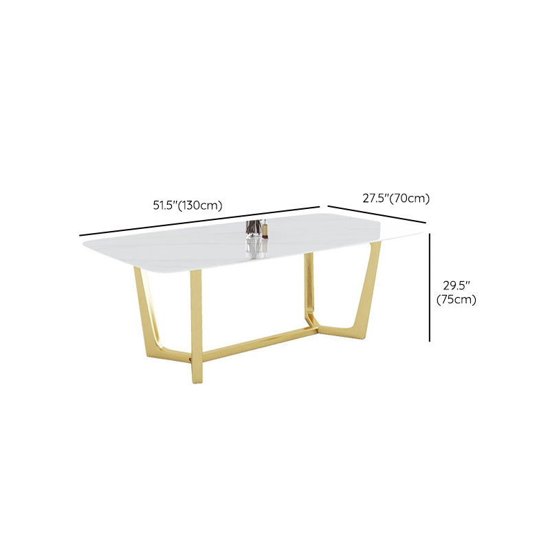 Glam Dinette Table Stone Rectangle Dining Room Table in White