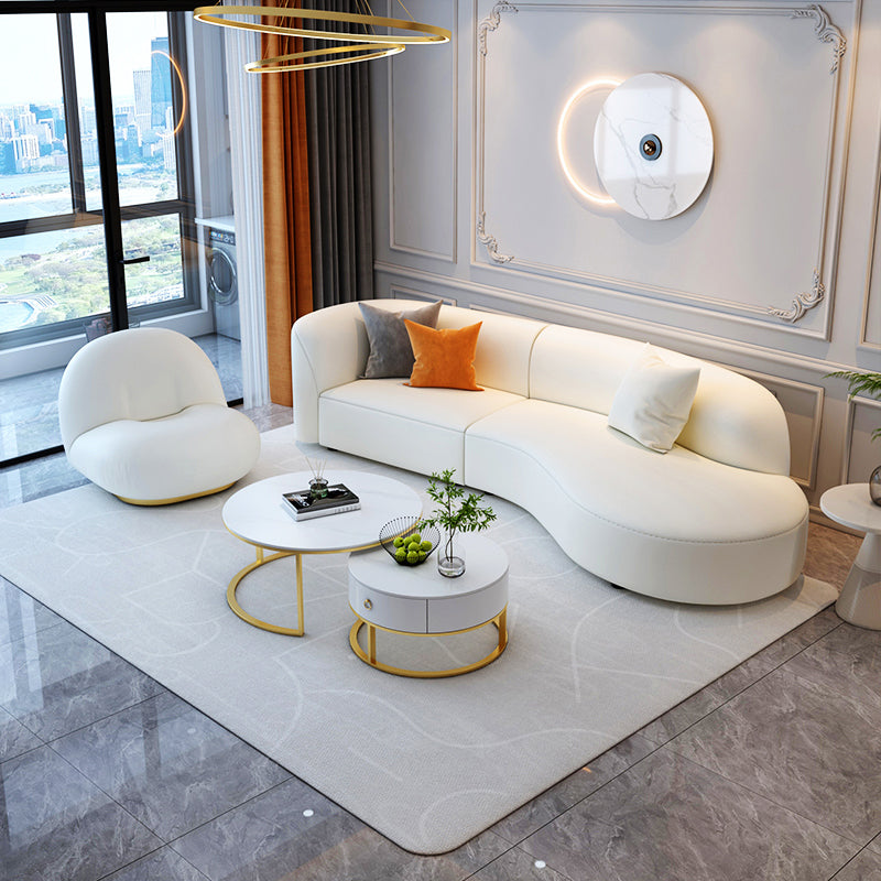 Sloped Arm Curved Sectional Modern Faux Leather White Sectional