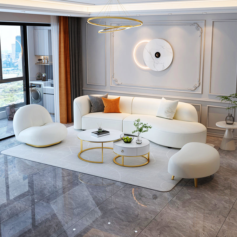 Sloped Arm Curved Sectional Modern Faux Leather White Sectional