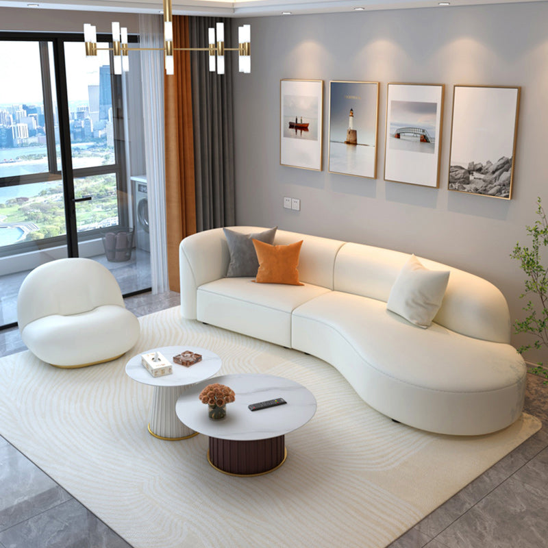 Sloped Arm Curved Sectional Modern Faux Leather White Sectional