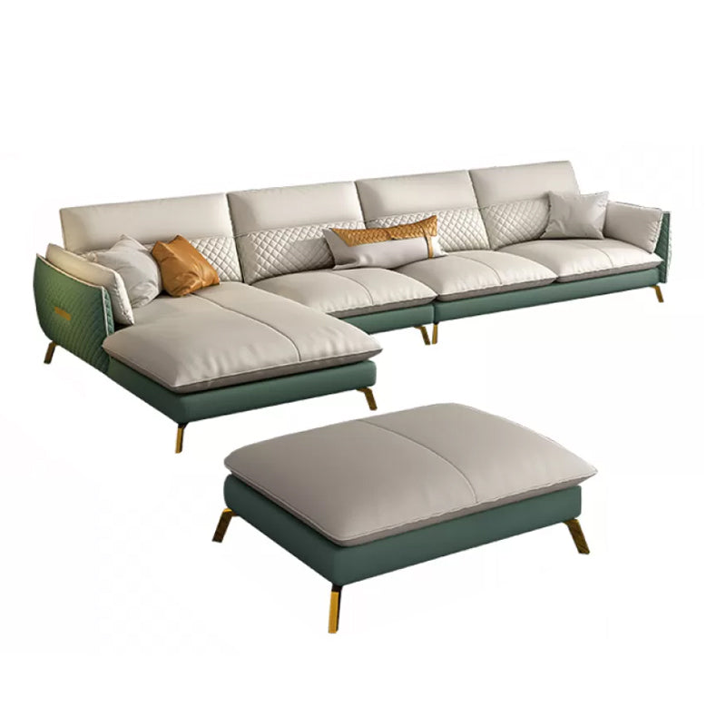 Genuine Leather Sectional Sofa 35.43" High Sofa with Cushion Back