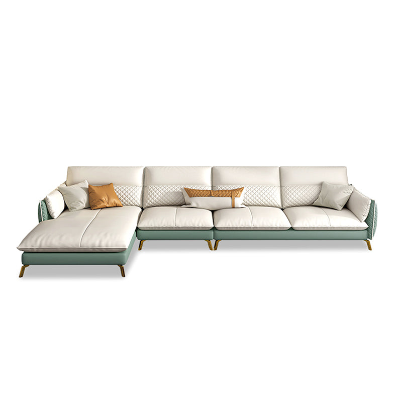 Genuine Leather Sectional Sofa 35.43" High Sofa with Cushion Back