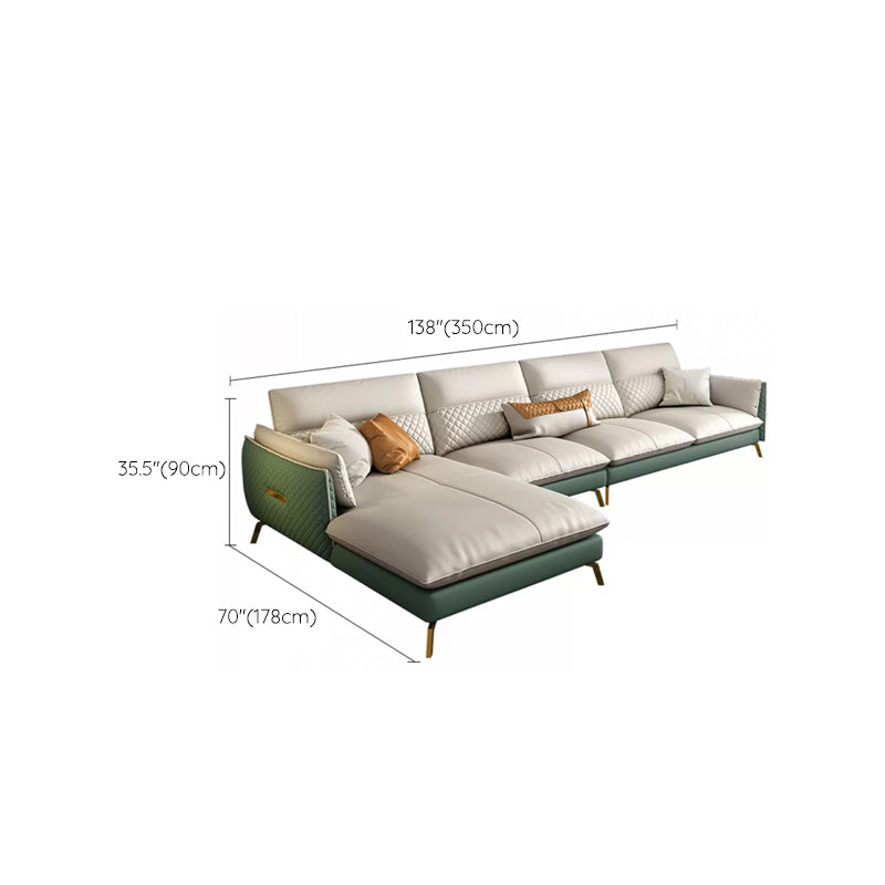 Genuine Leather Sectional Sofa 35.43" High Sofa with Cushion Back