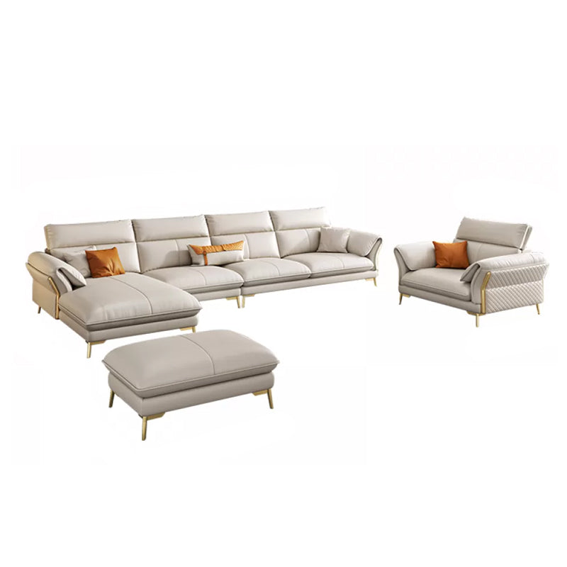 Genuine Leather Sectional Sofa 37.4" High Cream  Sofa with Cushion Back