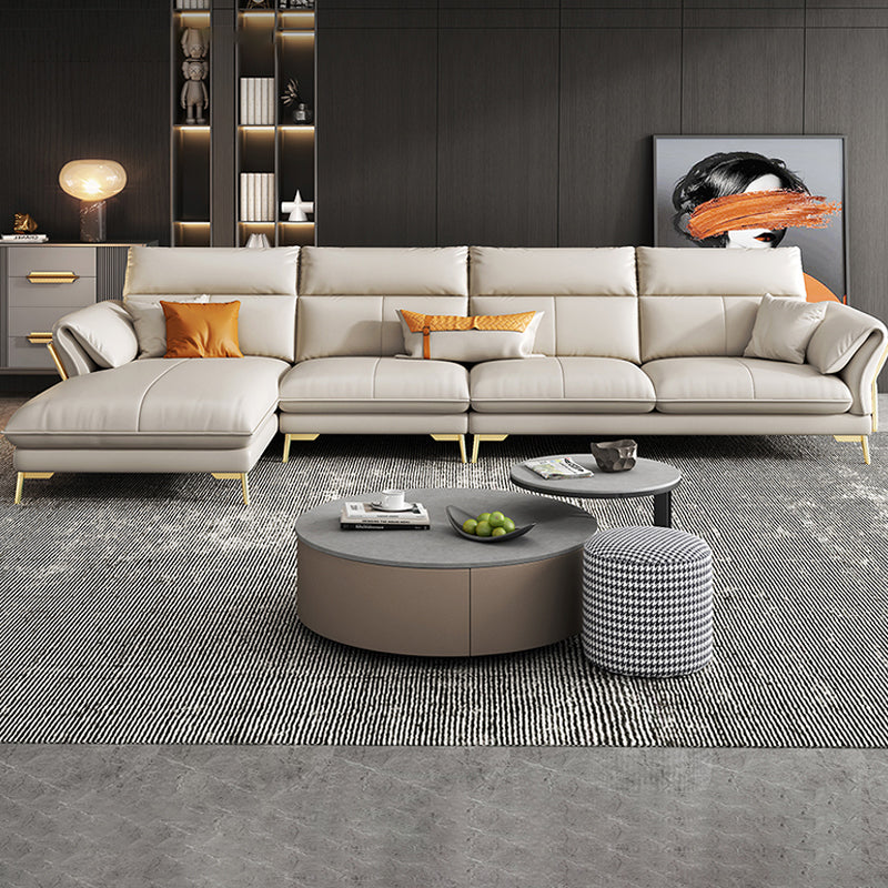 Genuine Leather Sectional Sofa 37.4" High Cream  Sofa with Cushion Back