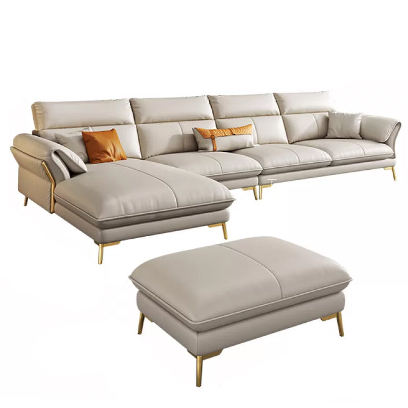 Genuine Leather Sectional Sofa 37.4" High Cream  Sofa with Cushion Back