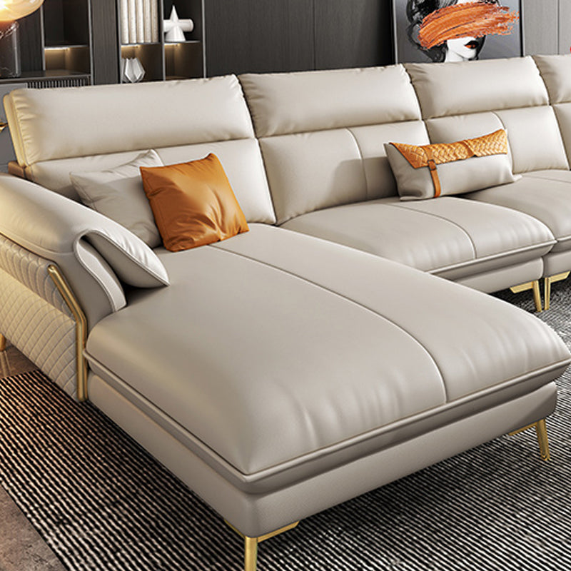 Genuine Leather Sectional Sofa 37.4" High Cream  Sofa with Cushion Back