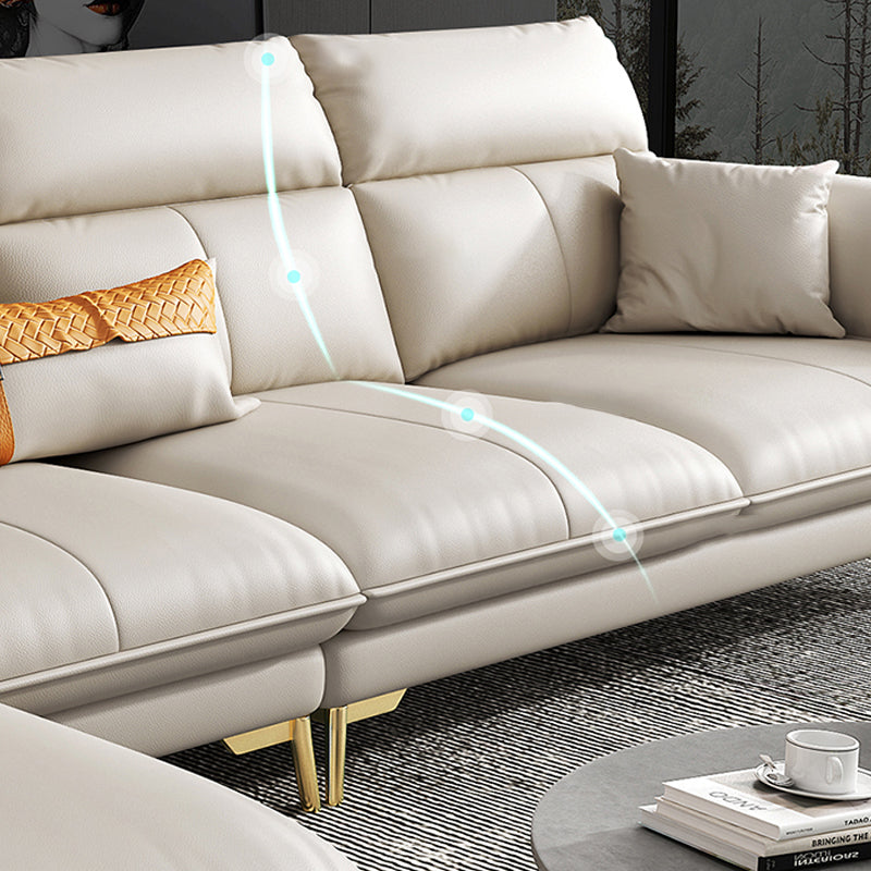 Genuine Leather Sectional Sofa 37.4" High Cream  Sofa with Cushion Back