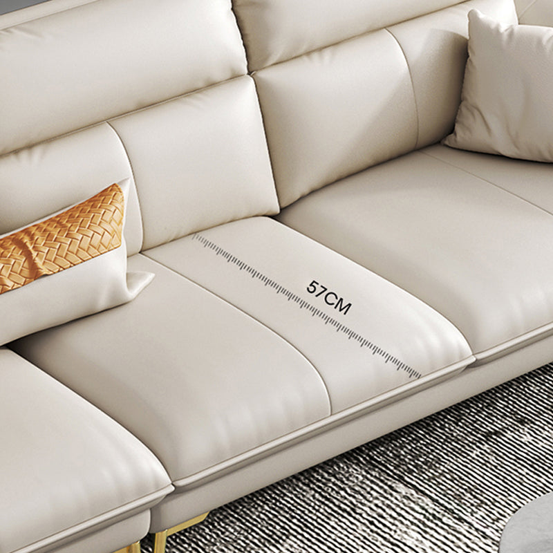 Genuine Leather Sectional Sofa 37.4" High Cream  Sofa with Cushion Back