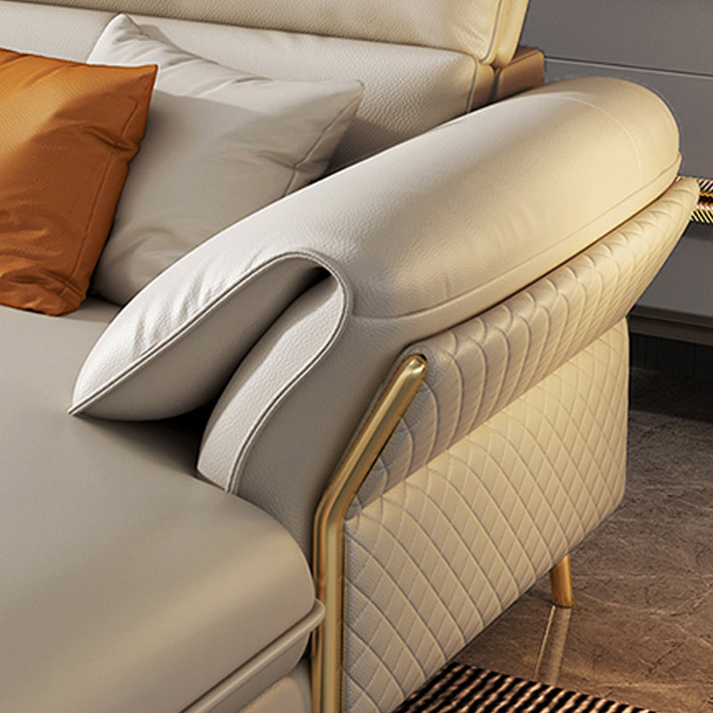 Genuine Leather Sectional Sofa 37.4" High Cream  Sofa with Cushion Back