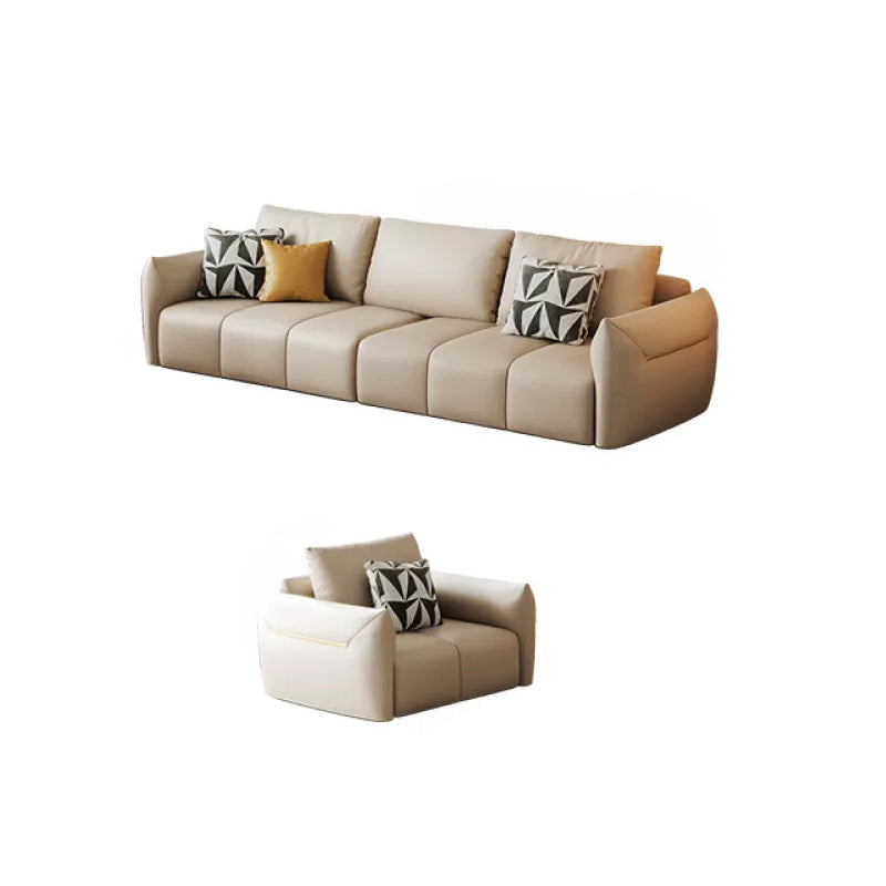 Faux Leather Sectional Sofa 32.28" High Cream Sofa with Pillowed Back Cushions