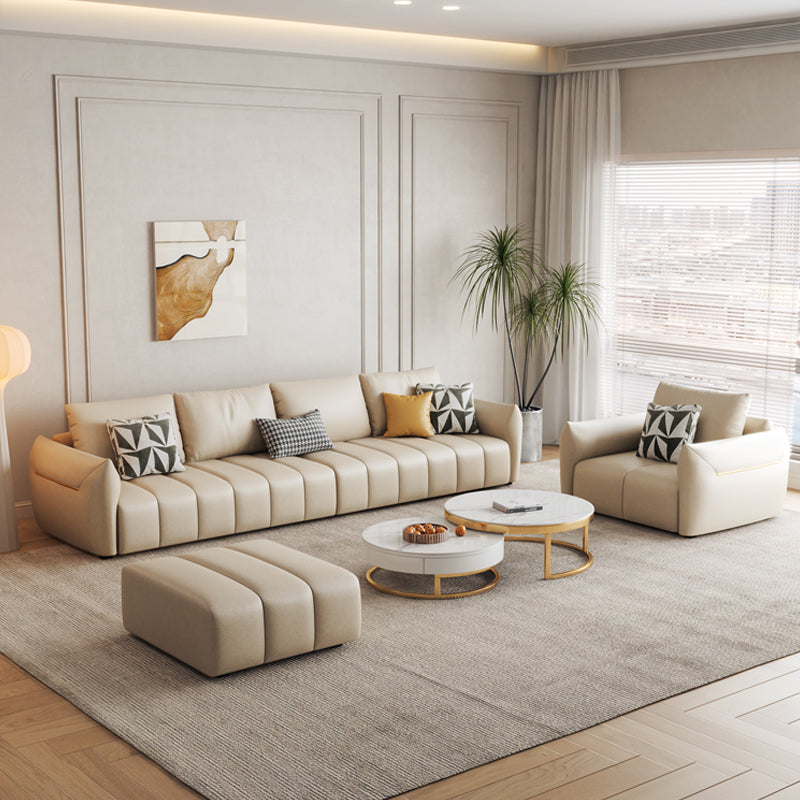 Faux Leather Sectional Sofa 32.28" High Cream Sofa with Pillowed Back Cushions