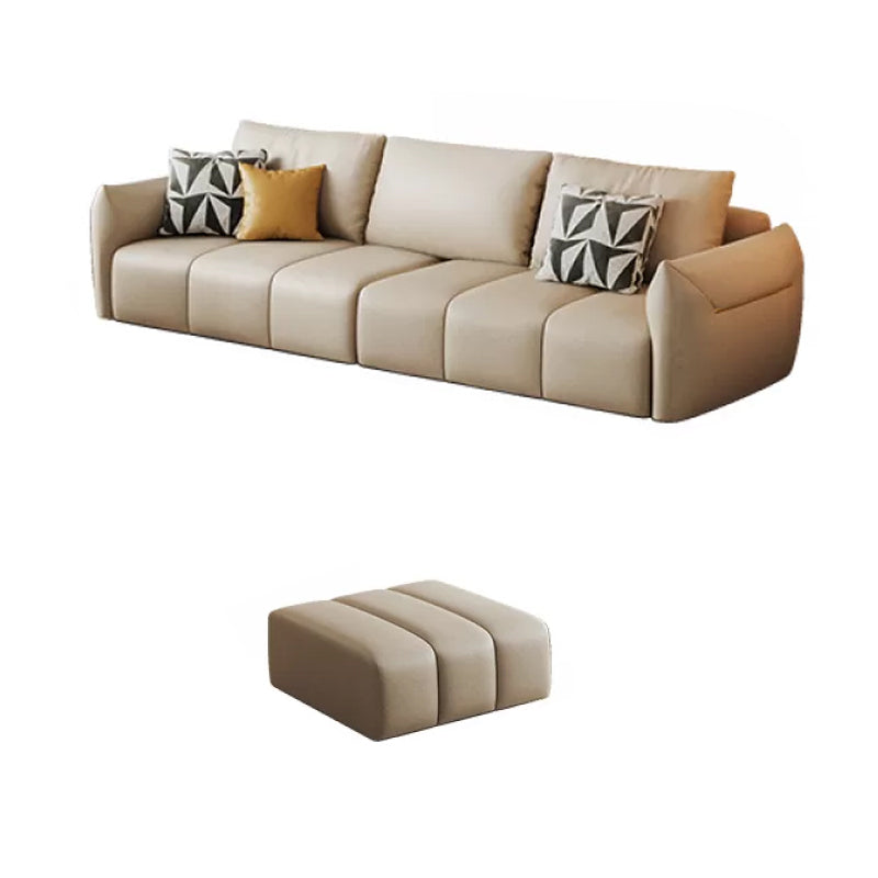 Faux Leather Sectional Sofa 32.28" High Cream Sofa with Pillowed Back Cushions