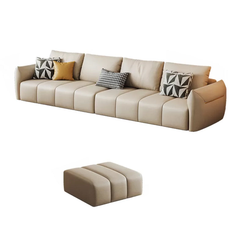 Faux Leather Sectional Sofa 32.28" High Cream Sofa with Pillowed Back Cushions