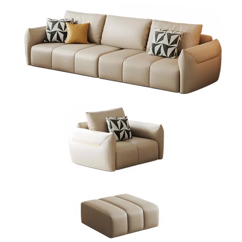 Faux Leather Sectional Sofa 32.28" High Cream Sofa with Pillowed Back Cushions