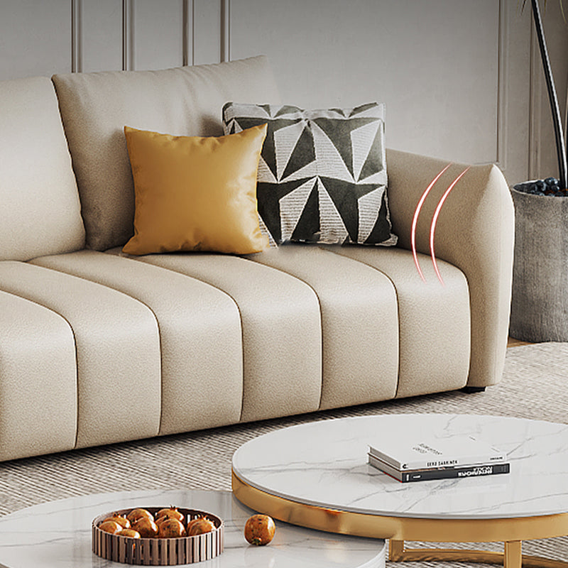 Faux Leather Sectional Sofa 32.28" High Cream Sofa with Pillowed Back Cushions