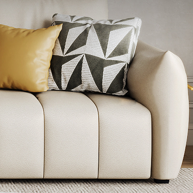 Faux Leather Sectional Sofa 32.28" High Cream Sofa with Pillowed Back Cushions