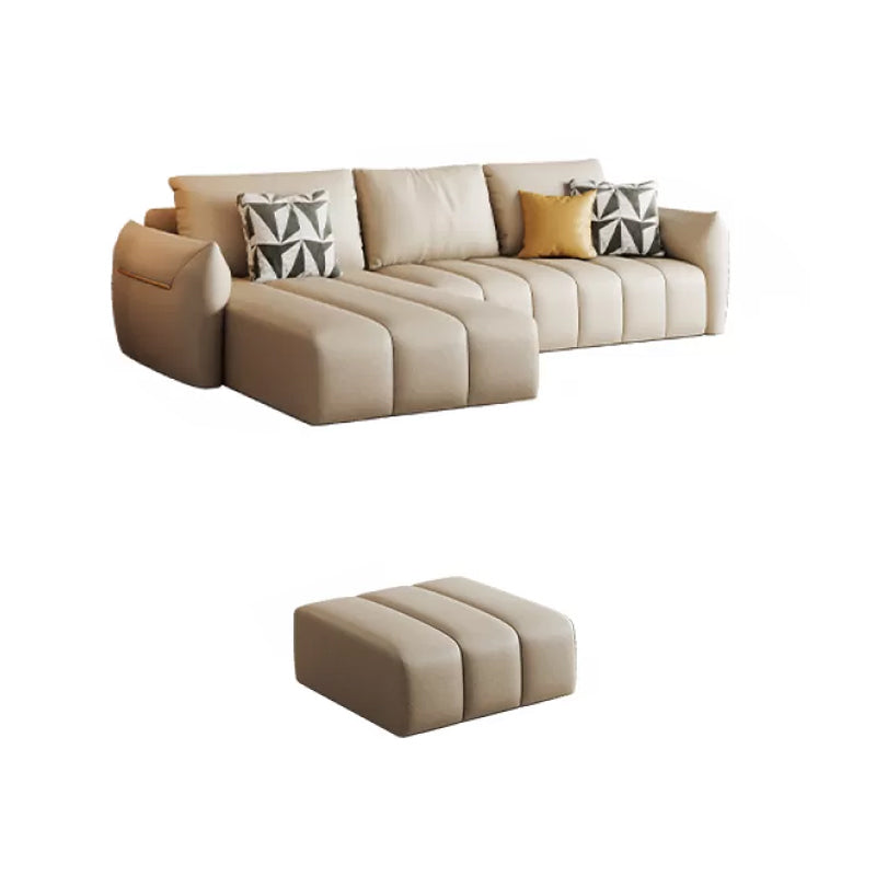 Faux Leather Sectional Sofa 32.28" High Cream Sofa with Pillowed Back Cushions