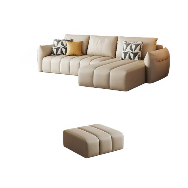 Faux Leather Sectional Sofa 32.28" High Cream Sofa with Pillowed Back Cushions