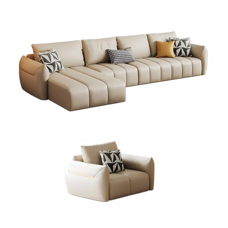 Faux Leather Sectional Sofa 32.28" High Cream Sofa with Pillowed Back Cushions