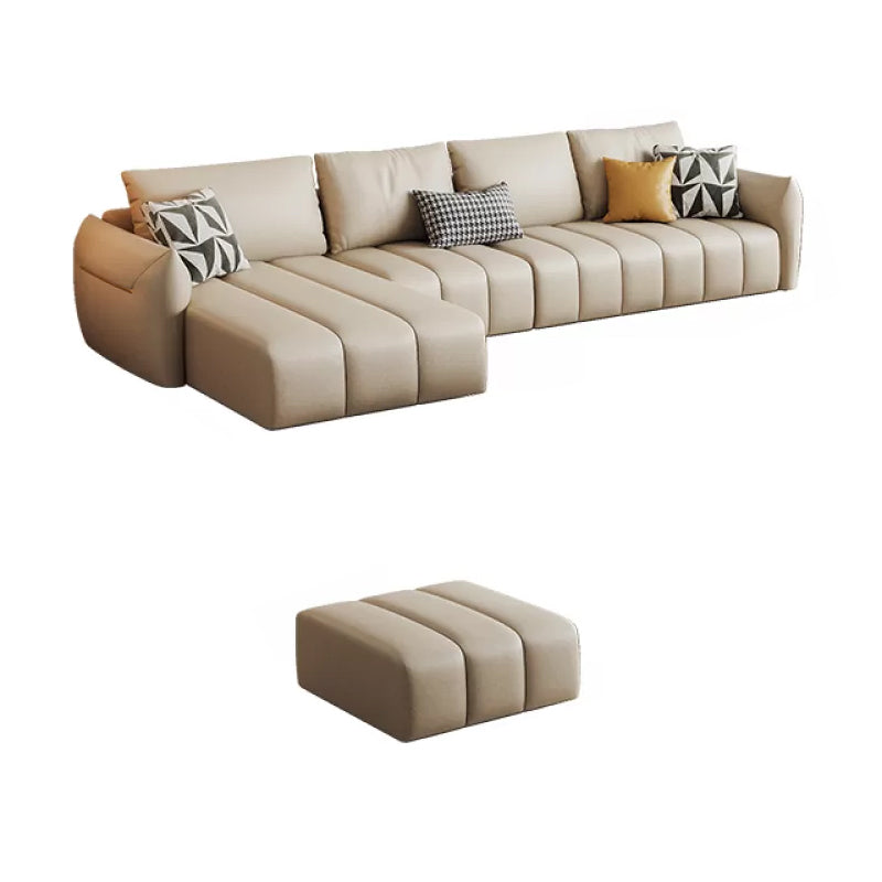 Faux Leather Sectional Sofa 32.28" High Cream Sofa with Pillowed Back Cushions