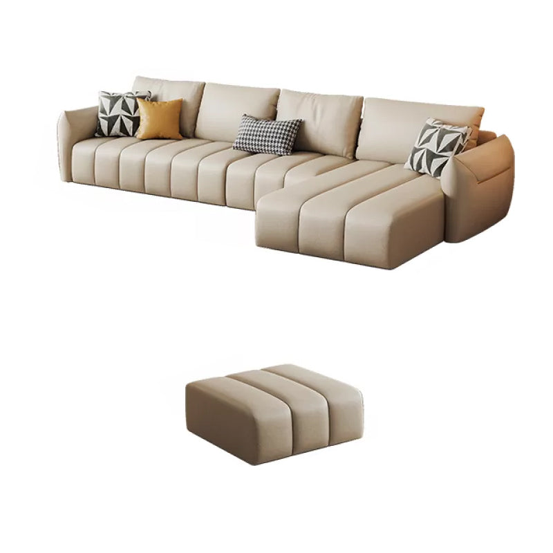 Faux Leather Sectional Sofa 32.28" High Cream Sofa with Pillowed Back Cushions