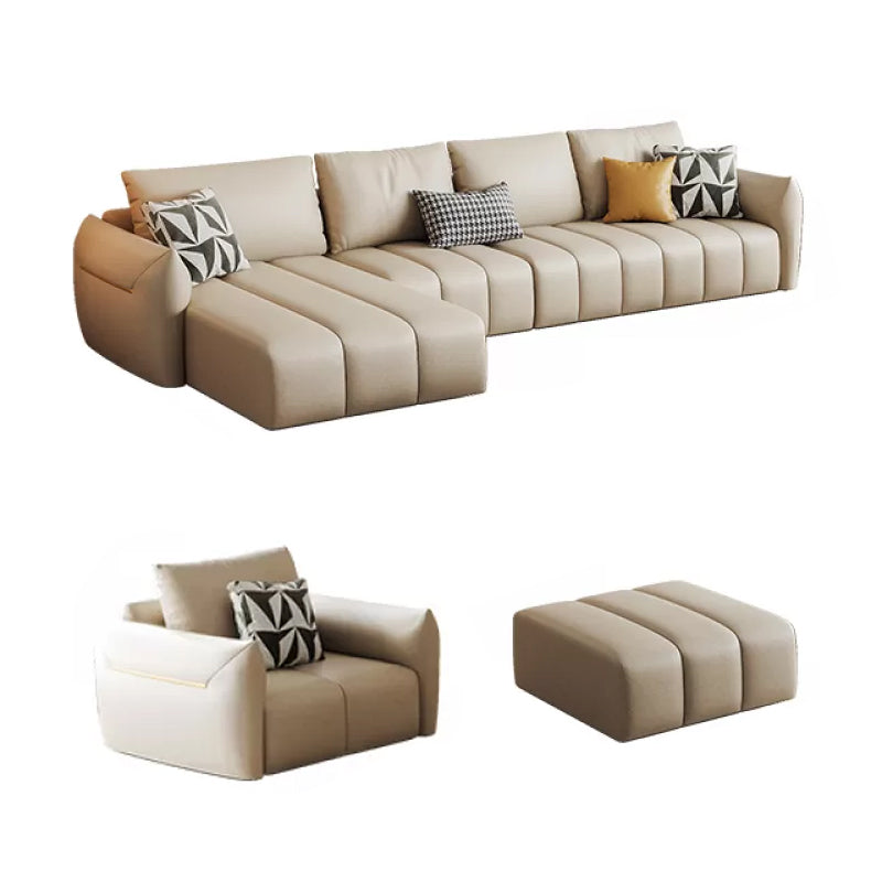 Faux Leather Sectional Sofa 32.28" High Cream Sofa with Pillowed Back Cushions