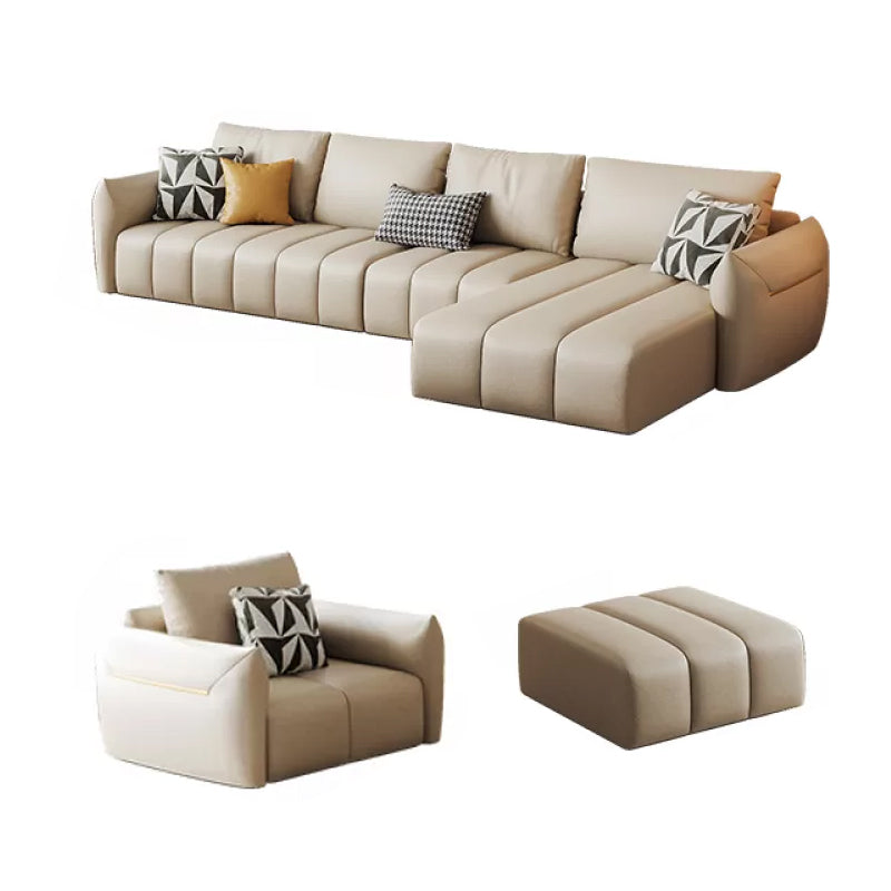 Faux Leather Sectional Sofa 32.28" High Cream Sofa with Pillowed Back Cushions