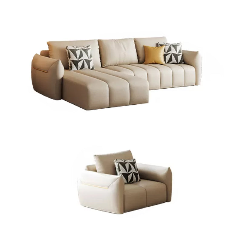 Faux Leather Sectional Sofa 32.28" High Cream Sofa with Pillowed Back Cushions