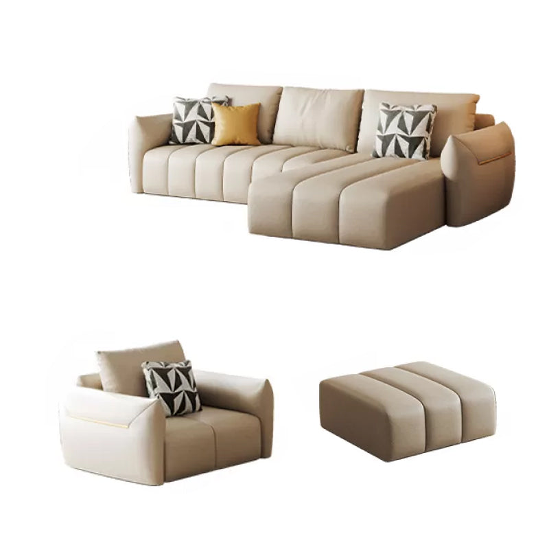 Faux Leather Sectional Sofa 32.28" High Cream Sofa with Pillowed Back Cushions