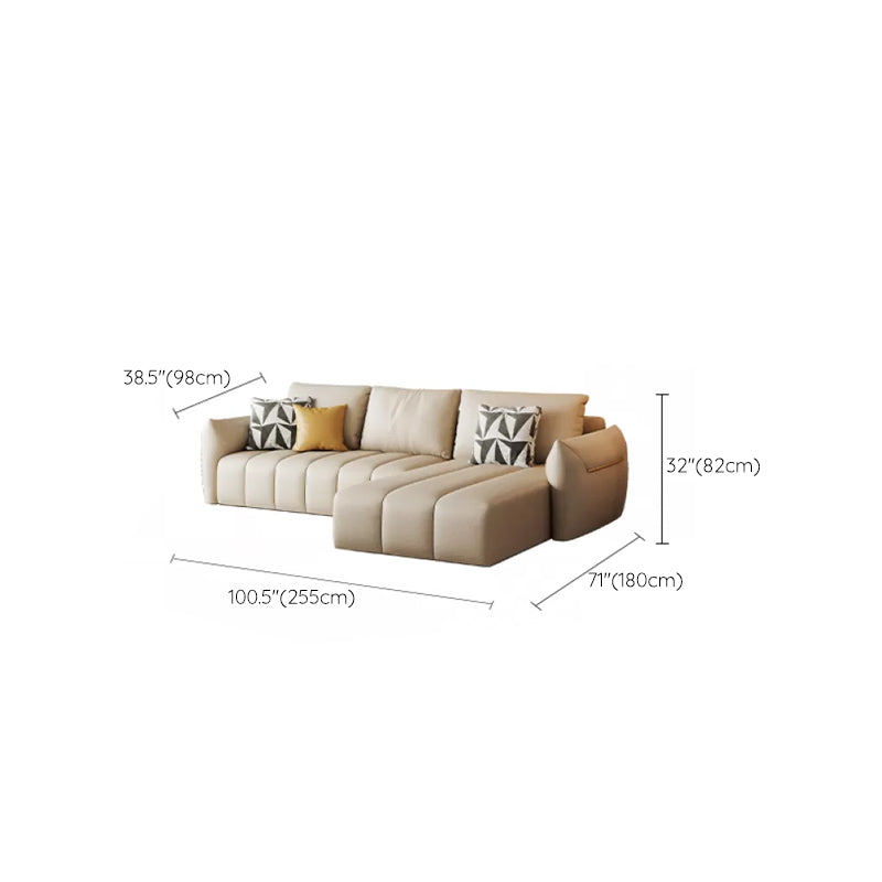 Faux Leather Sectional Sofa 32.28" High Cream Sofa with Pillowed Back Cushions